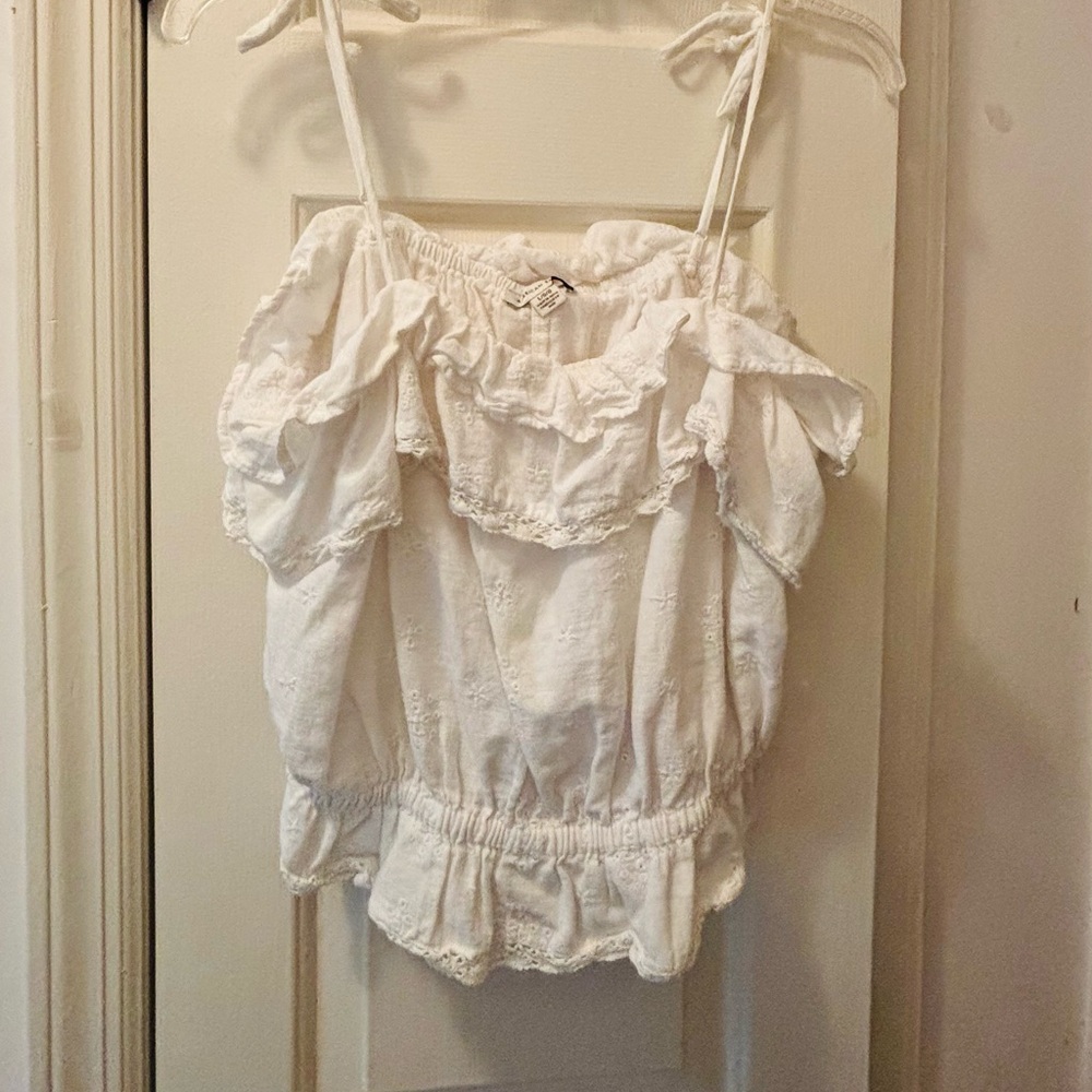 American Eagle Outfitters White Ruffle Tank Top